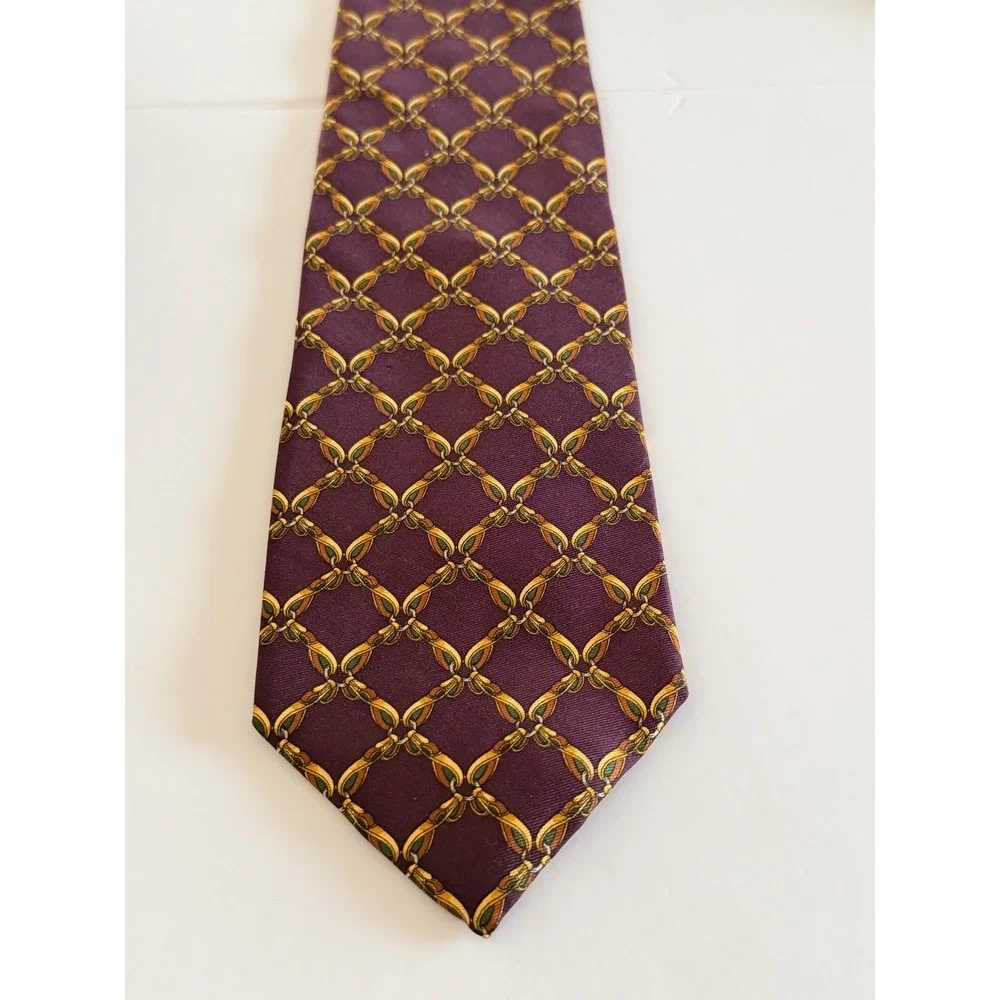 Brooks‎ Brothers Silk Tie Gold Chain Link Pattern Classic Necktie